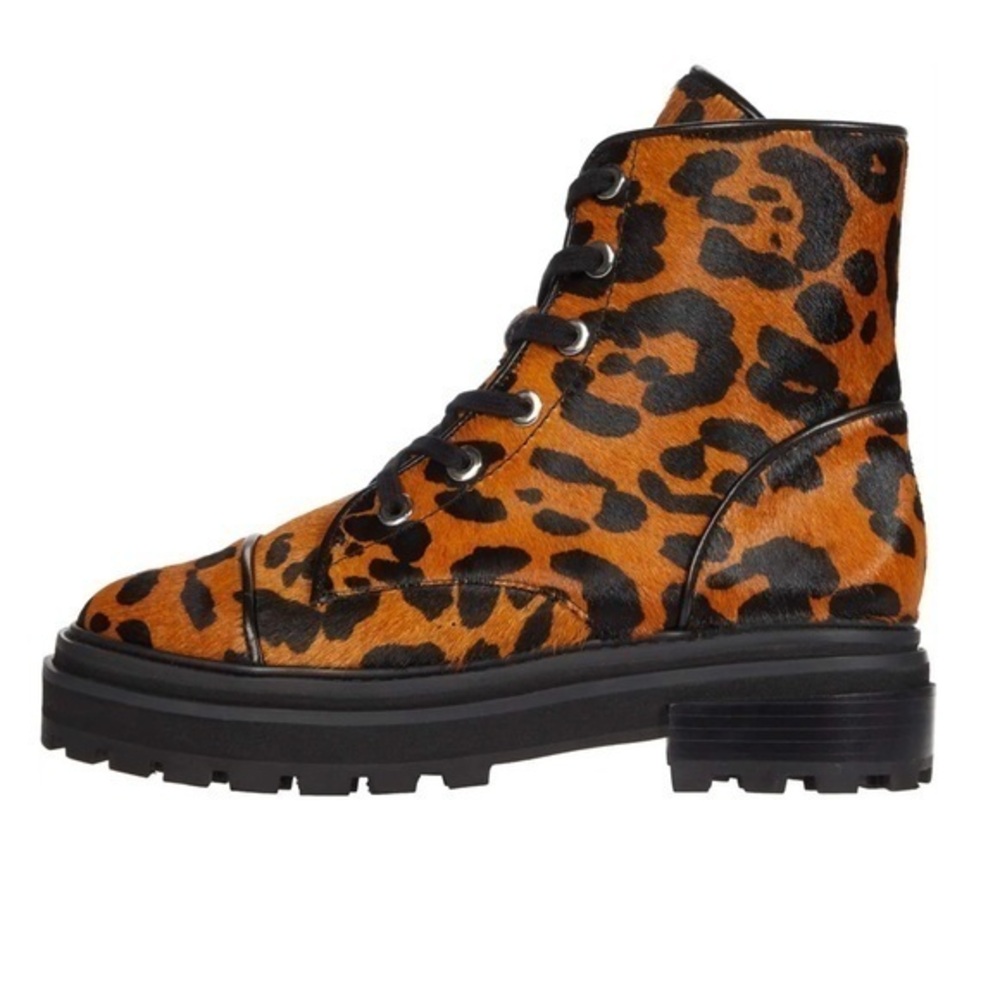 Schutz Maylova Leopard Print Suede Combat Booties NWOB